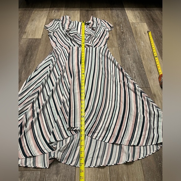 🛍️DN design multi color stripes dress with belt ties and ruffle top size 14 - Picture 9 of 11